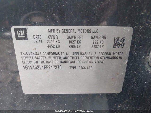 Chevrolet Malibu 1fl 2014 1G11A5SL1EF217270 Image 9