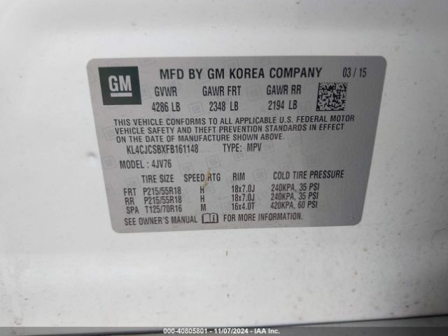 KL4CJCSBXFB161148 Buick Encore Leather