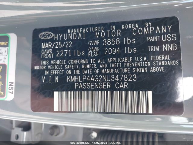 KMHLP4AG2NU347823 Hyundai Elantra Limited
