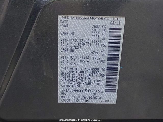 5N1AL0MMXEC507952 Infiniti QX60