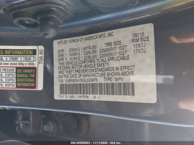 5J6RM3H76GL023476 Honda Cr-v Ex-l