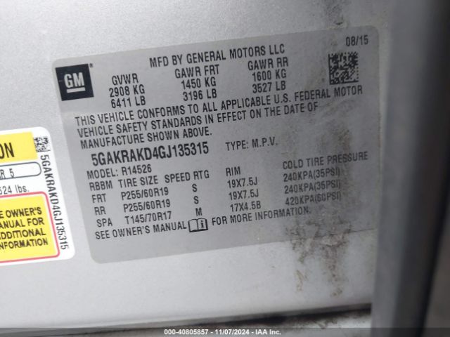 5GAKRAKD4GJ135315 Buick Enclave Convenience