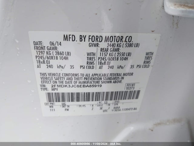 Ford EDGE SEL 2014 2FMDK3JC8EBA85919 Image 9