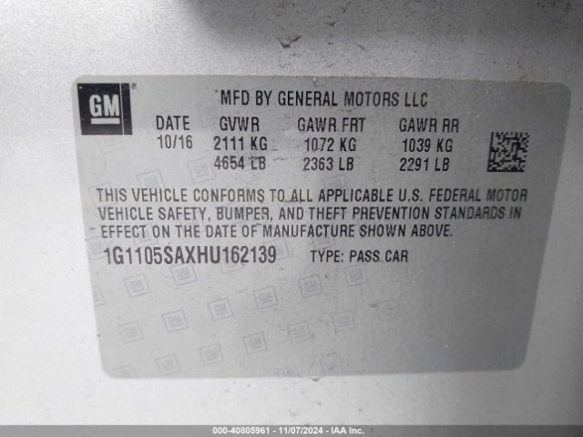 1G1105SAXHU162139 Chevrolet IMPALA 1LT