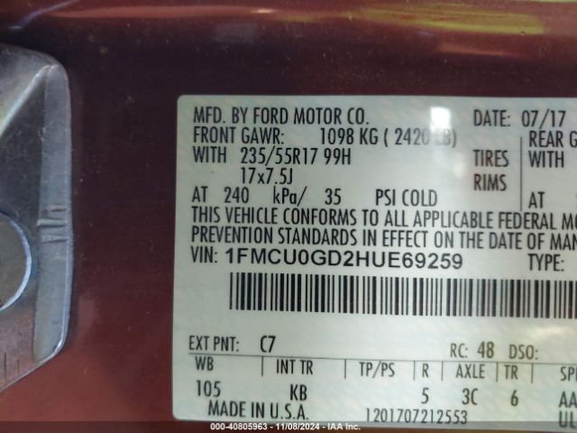 1FMCU0GD2HUE69259 Ford ESCAPE SE