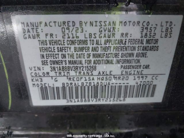 3N1AB8BV3RY215268 Nissan Sentra S Xtronic Cvt