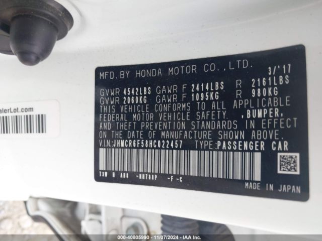 JHMCR6F58HC022457 Honda Accord Hybrid Ex-l