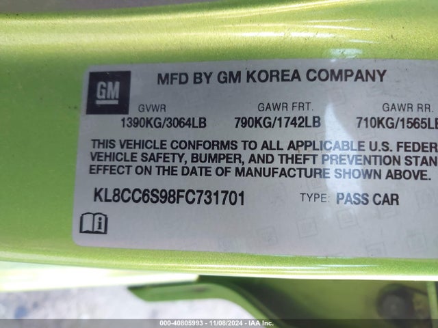 Chevrolet Spark 1lt Manual 2015 KL8CC6S98FC731701 Image 9