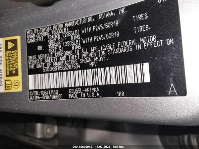 5TDJKRFH5GS287634 Toyota Highlander Xle V6
