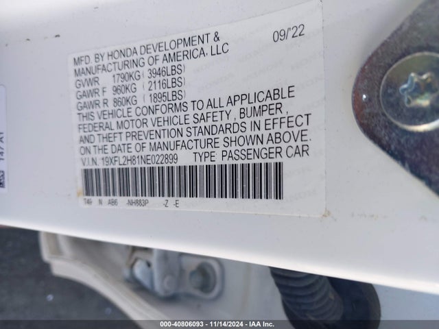 Honda Civic Sport 2022 19XFL2H81NE022899 Image 9