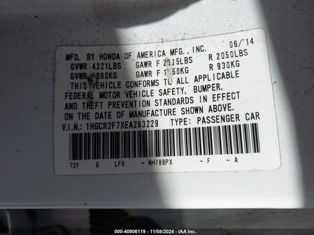 Honda ACCORD EX 2014 1HGCR2F7XEA263229 Image 9