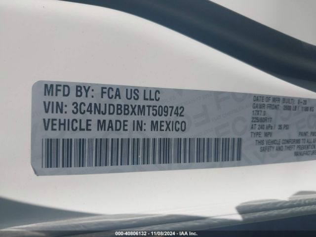 3C4NJDBBXMT509742 Jeep Compass Latitude 4x4