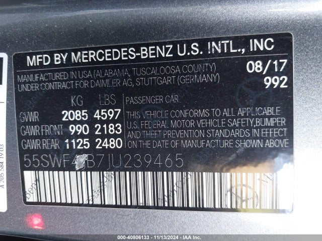 55SWF4JB7JU239465 Mercedes-Benz C 300