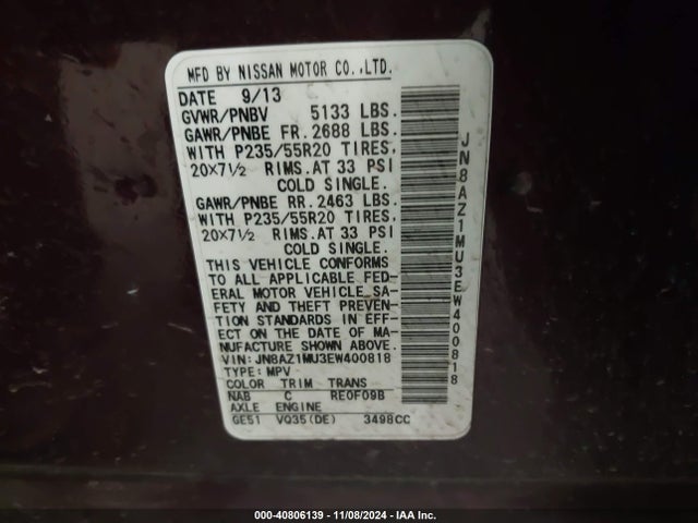 Nissan Murano Le 2014 JN8AZ1MU3EW400818 Image 9