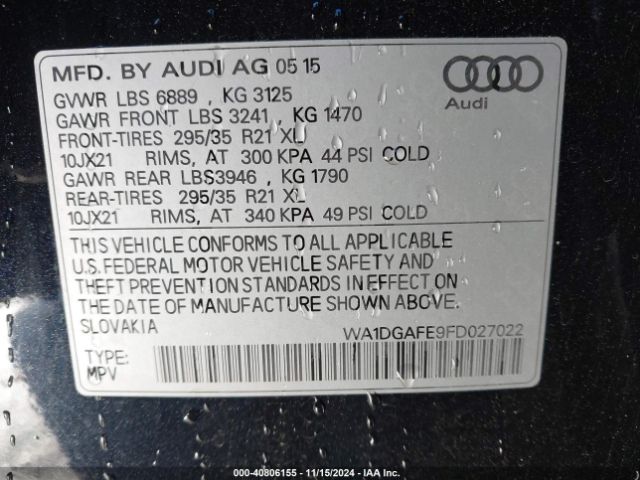 WA1DGAFE9FD027022 Audi Q7 3.0t S Line Prestige