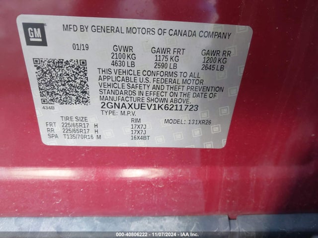 Chevrolet EQUINOX LT 2019 2GNAXUEV1K6211723 Image 9
