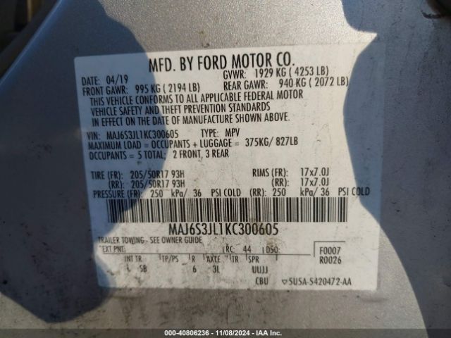 MAJ6S3JL1KC300605 Ford Ecosport Ses