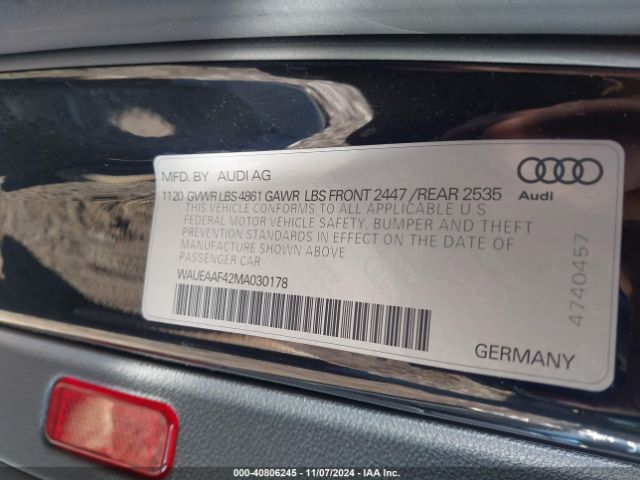 WAUEAAF42MA030178 Audi A4 Premium Plus 45 Tfsi S Line Quattro S Tronic