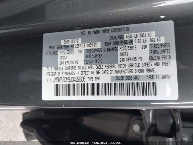 JM3KFACM9J0422806 Mazda Cx-5 Touring