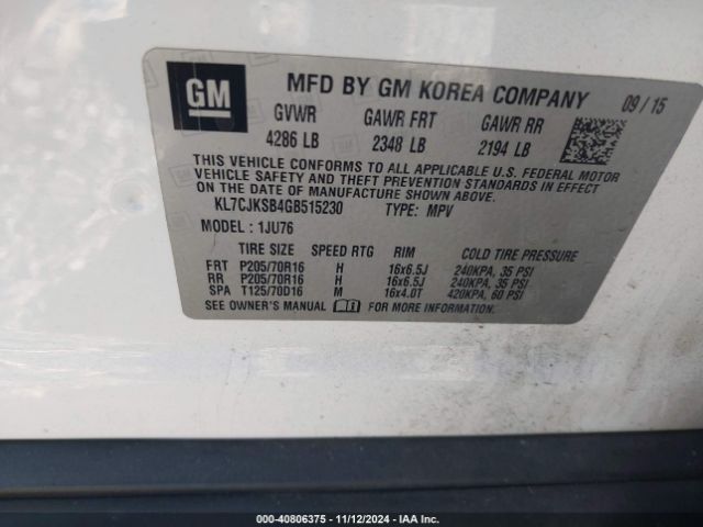 KL7CJKSB4GB515230 Chevrolet Trax 1ls