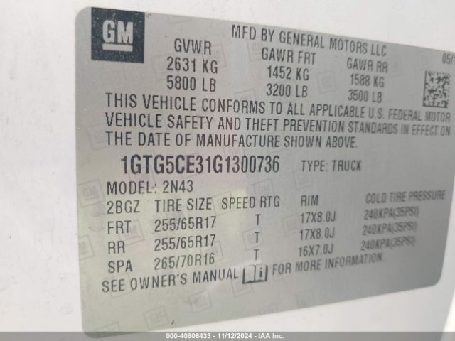 1GTG5CE31G1300736 GMC CANYON SLE