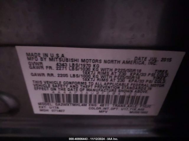 4A4AP3AU0FE043261 Mitsubishi Outlander Sport Es