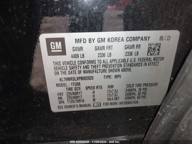 KL79MRSLXPB002020 Chevrolet Trailblazer Awd Lt