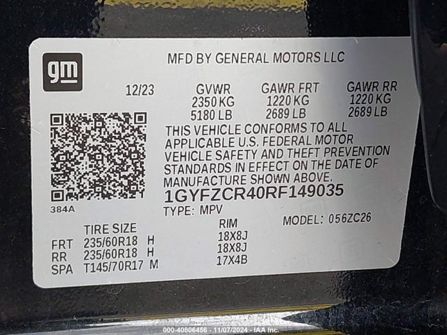 1GYFZCR40RF149035 Cadillac Xt4 Fwd Premium Luxury