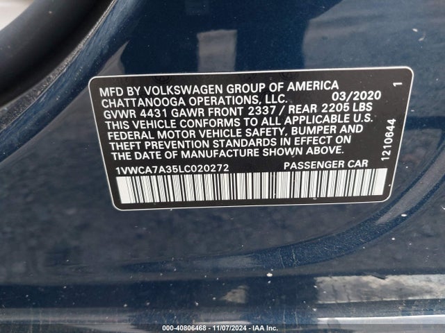 Volkswagen Passat 2.0t Sel 2020 1VWCA7A35LC020272 Image 9