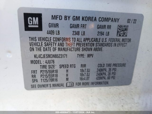KL4CJESM3NB523171 Buick Encore Awd Preferred