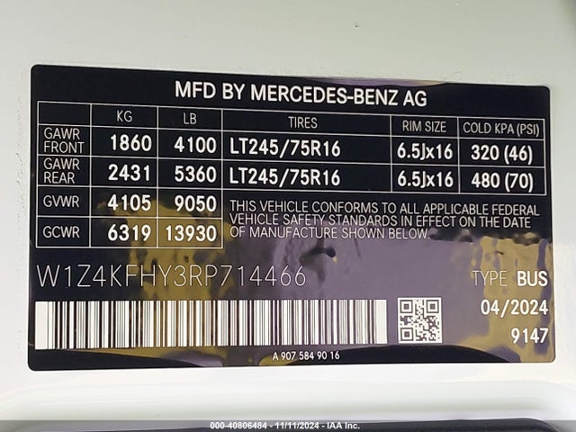 W1Z4KFHY3RP714466 Mercedes-Benz Sprinter 2500 Standard Roof 4-cyl Diesel