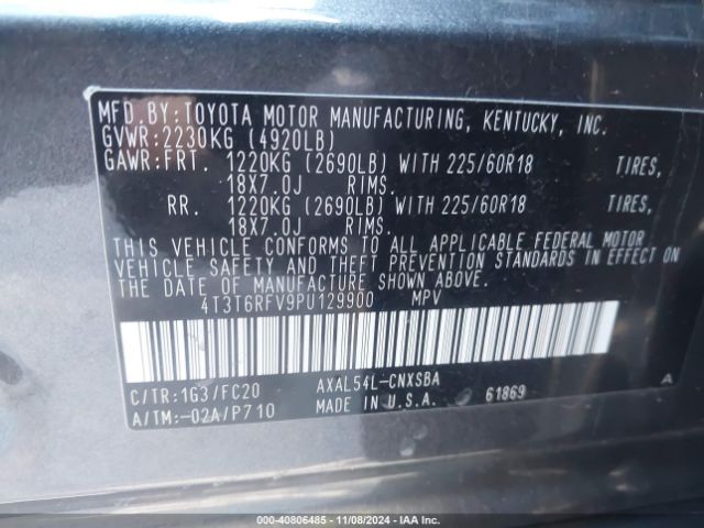 4T3T6RFV9PU129900 Toyota Rav4 Hybrid Se
