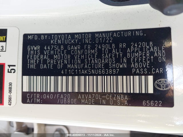 Toyota CAMRY LE 2022 4T1C11AK5NU663897 Image 9