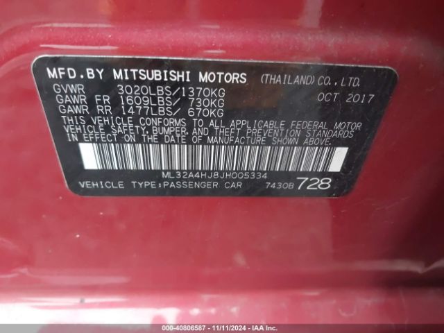 ML32A4HJ8JH005334 Mitsubishi MIRAGE SE