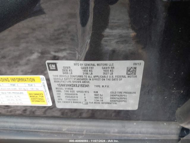 1GNKVHKDXEJ182341 Chevrolet Traverse 2lt