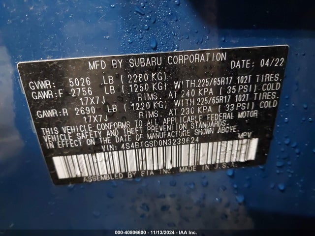 4S4BTGSD0N3239624 Subaru Outback Wilderness