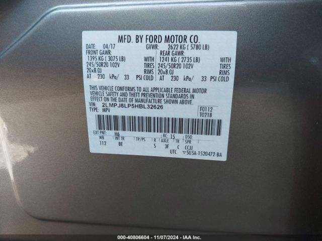 2LMPJ8LP5HBL32626 Lincoln Mkx Reserve