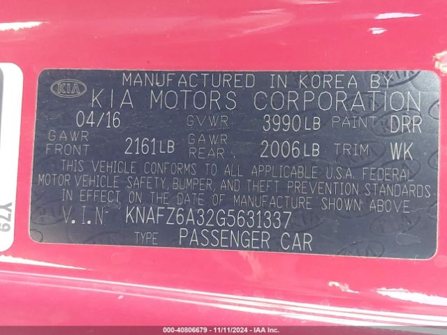 KNAFZ6A32G5631337 KIA Forte Koup Sx