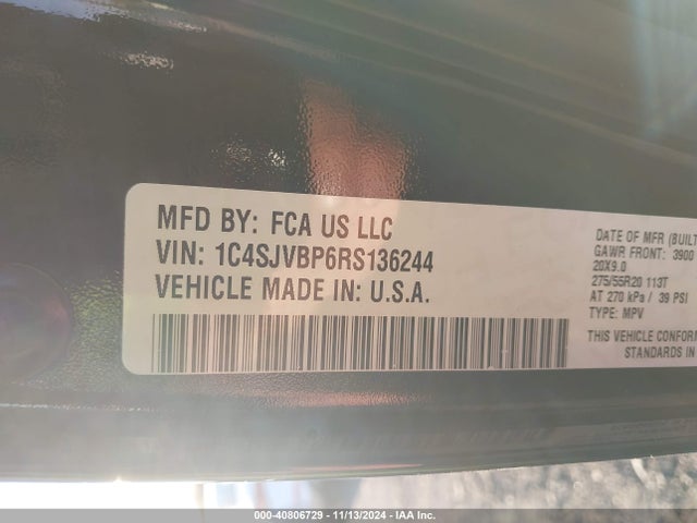 Продаж на аукціоні авто 2024 Jeep Wagoneer Series Ii 4x4, vin: 1C4SJVBP6RS136244, номер лоту: 40806729