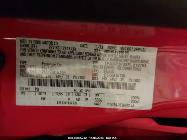 1FADP3F25EL218793 Ford FOCUS SE