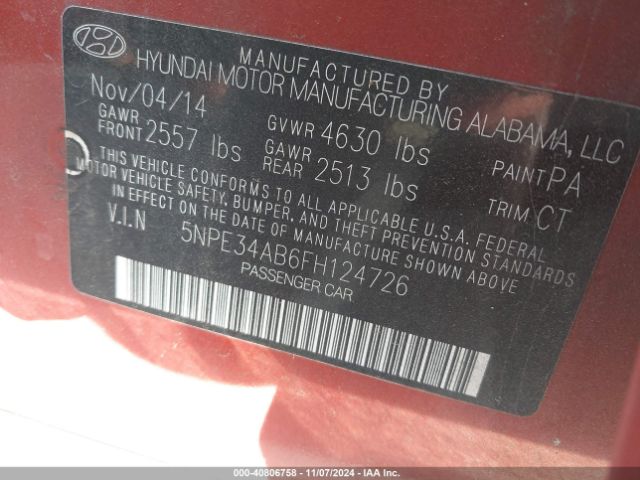 5NPE34AB6FH124726 Hyundai Sonata Limited 2.0t