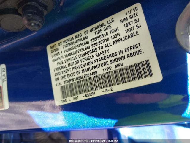 7FARW1H55LE001408 Honda Cr-v 2wd Ex
