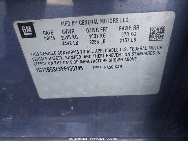 Chevrolet MALIBU LS 2015 1G11B5SL6FF150745 Image 9