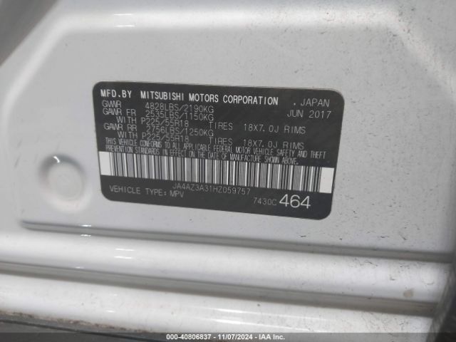 JA4AZ3A31HZ059757 Mitsubishi Outlander Se
