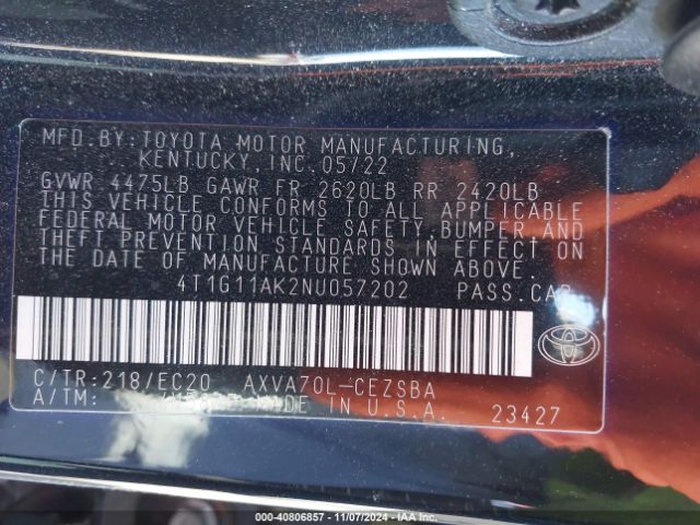 4T1G11AK2NU057202 Toyota Camry Se Nightshade Edition