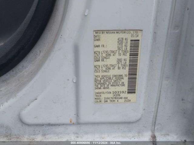 1N6BF0LY5EN103592 Nissan Nv Cargo Nv2500 Hd Sv V6