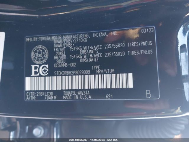 5TDKDRBH2PS029009 Toyota Highlander Xse