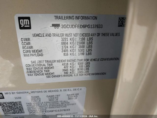 3GCUDFED6PG137633 Chevrolet Silverado 1500 4wd  Short Bed Lt Trail Boss
