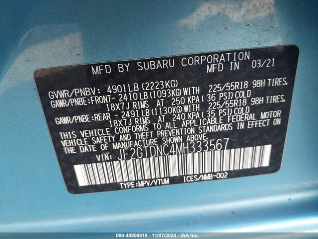 Subaru CROSSTREK HYBRID 2021 JF2GTDNC4MH333567 Image 9
