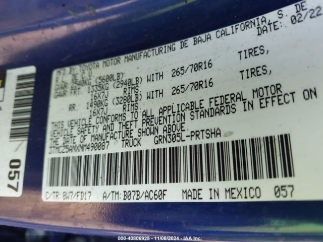 3TMCZ5ANXNM490087 Toyota Tacoma Trd Off Road